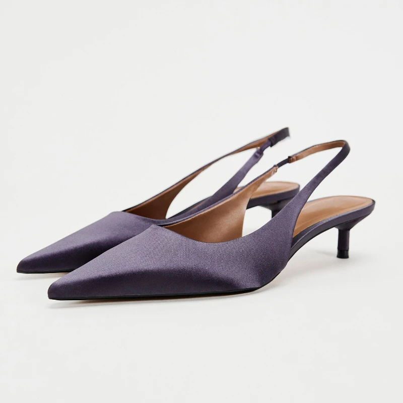 

Summer High Heels Woman Luxury Sandals Fashion Pointed Elegant Office Slingbacks Stiletto Orange Silk Dress Lady Party Shoes