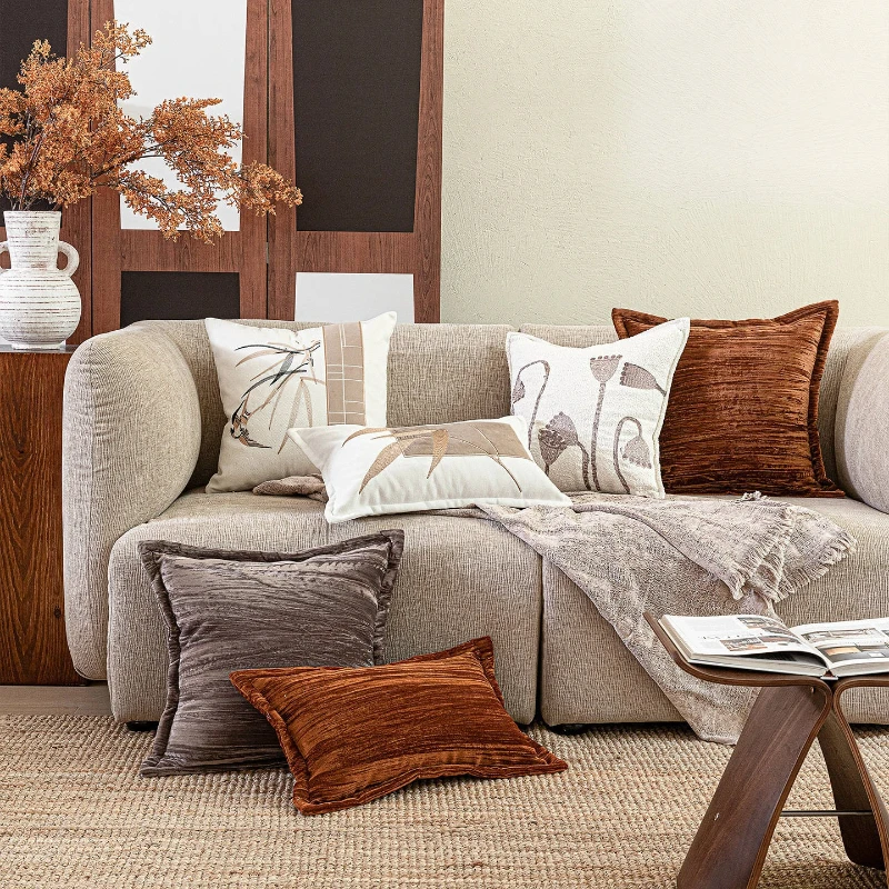 30x50/45X45CM Ancient Pillow Cover Modern Brown Texture Stamping Waist Cushion Cover Decor Home Decorative Pillowcase