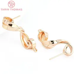 (7940) 4PCS 9x28MM 24K Gold Color Brass Irregular Twisted Stud Earrings High Quality DIY Jewelry Findings Accessories Wholesales