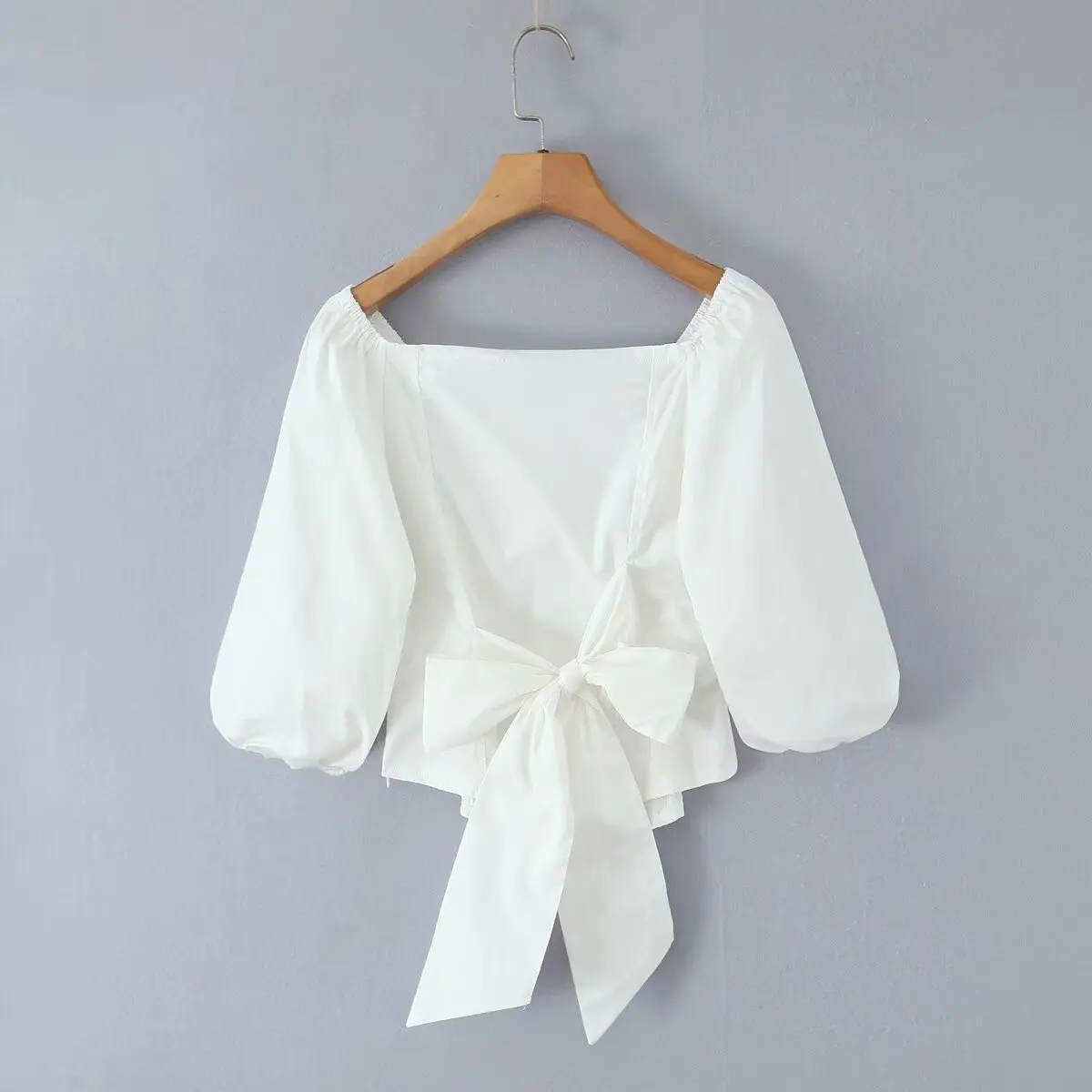 Dave&Di French Fashion Ladies Lazy Country Style White Cotton Waist Shirt Minimalist Retro Bow Tie Blouse Top For Women
