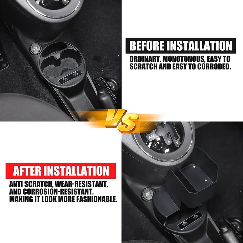 Aluminum Alloy Black For Fiat 500 2016+ Car center console heightening and widening water cup holder car decoration accessories