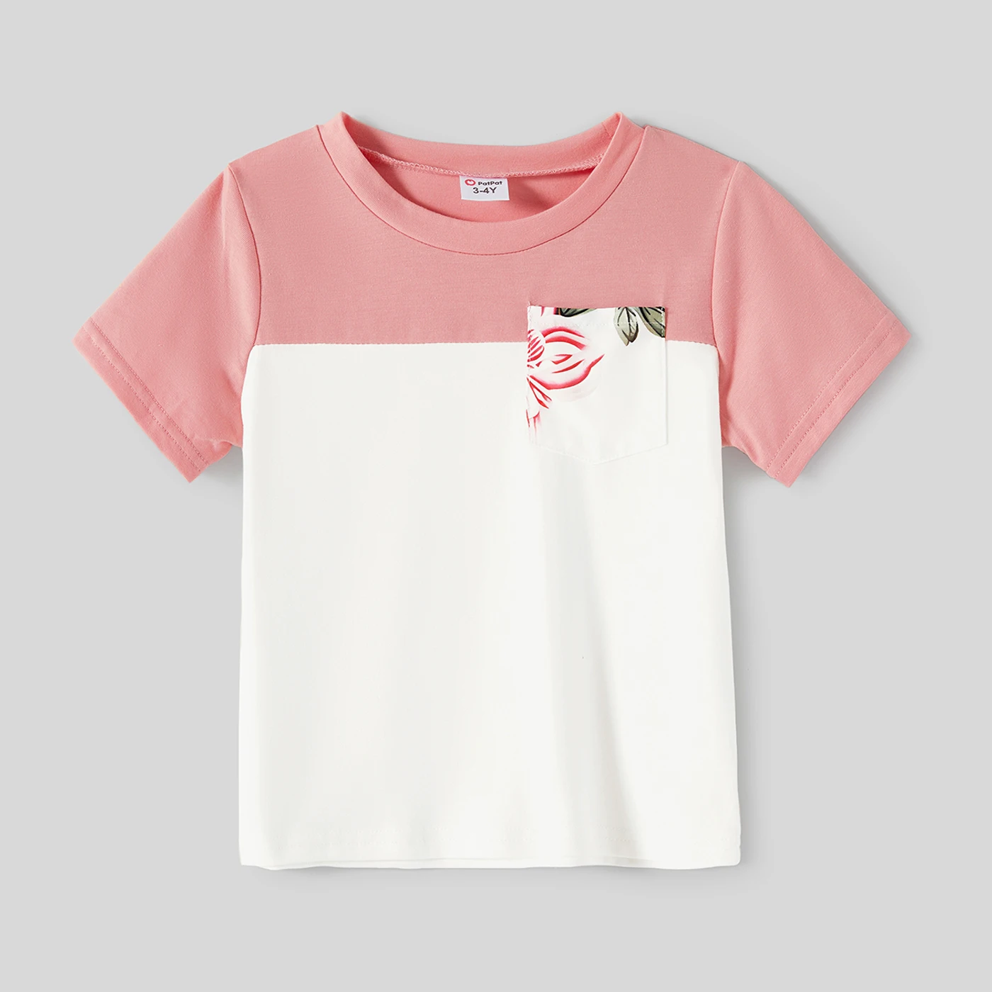 Patpat Familie passende Outfits Allover Blumen druck gekerbte Kleider mit Gürtel und Kurzarm Color block T-Shirts Sets