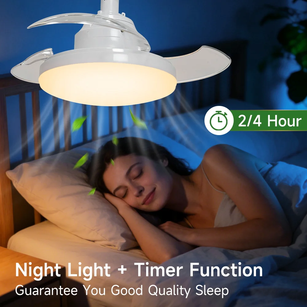 85-265v Led Ceiling Fan With Light  Portable 3-Color Silent Ceiling Fan Lamp Plug-In Type Suitable For Home Room Bedroom Light