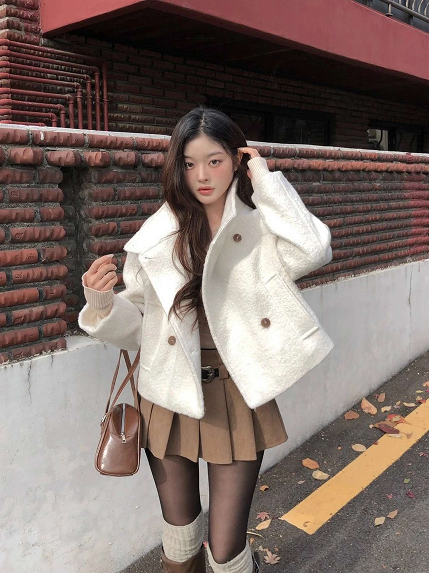 レディースウールコート ダブルブレスト 綿裏地付き 暖かい 冬の新作ファッション 無地 韓国版 ルーズフィット