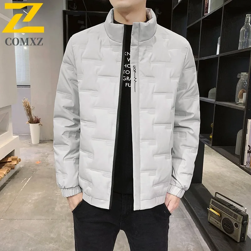 

COMXZ 2025 Mens Graphene Down Jacket Winter Lightweight Stand Collar Spliced Design Fashion Coat Waterproof Warm Tech Streetwear