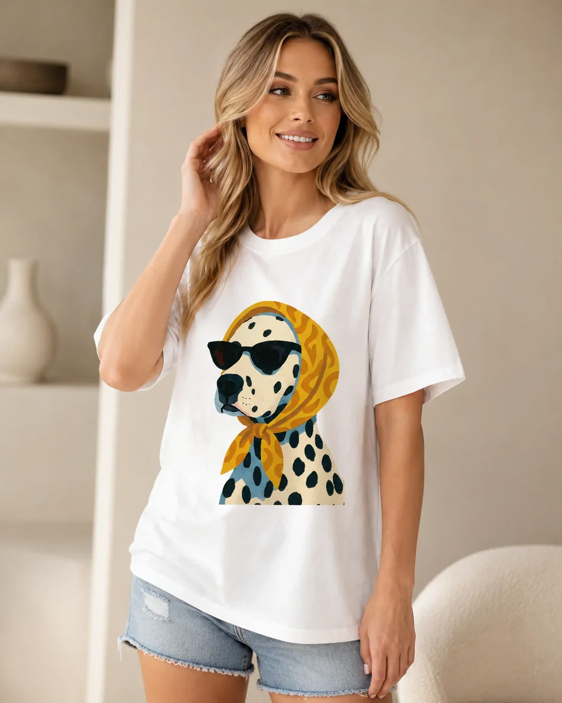 Summer Retro Dalmatian Printed T-shirt Cotton Breathable Short Sleeve Extra Large Loose Casual for Women Men Kids
