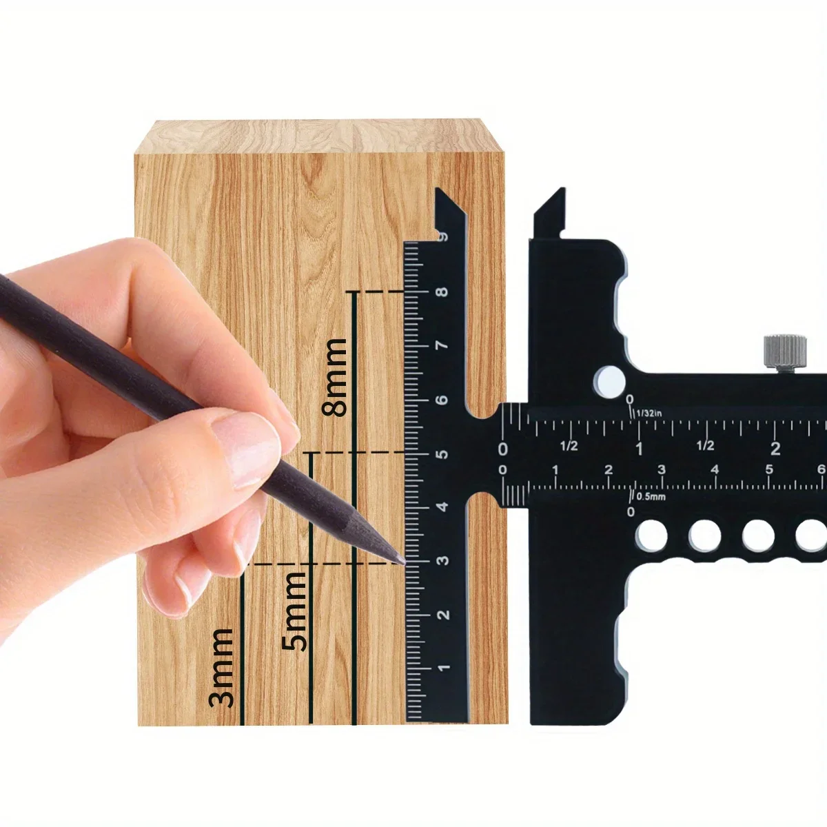 Aluminiumlegierung Holzbearbeitungs-Markierlehre – Verstellbare Gleitmarkierlehre mit T-Winkel, Mess- und Anreißlineal – Detail 7