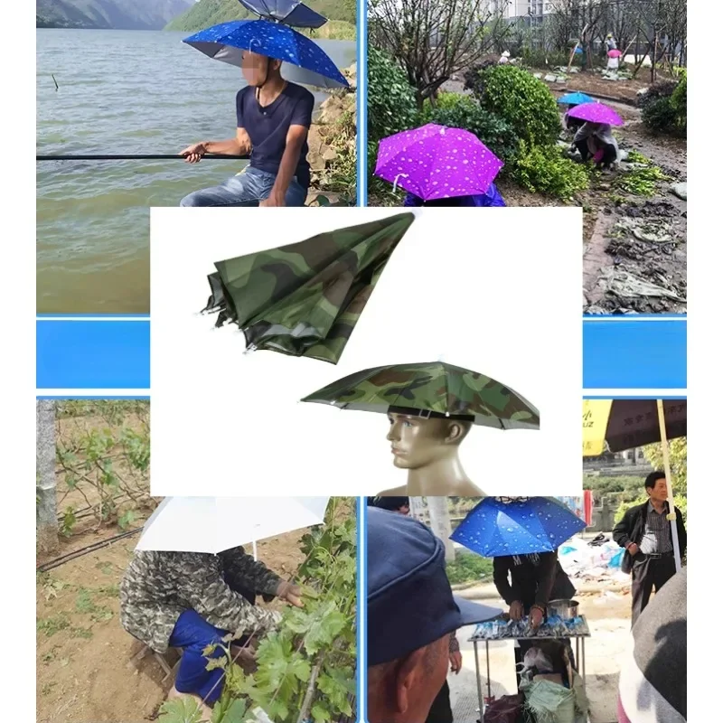 1pc Outdoor Head Umbrella Fishing Diameter 77cm Portable Hands Free Environment Protect Rain Shelter Sunshade Camouflage Summer