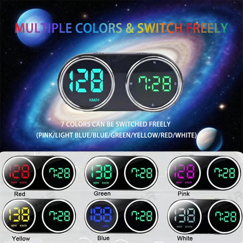 Car Speedometer Head-up Display GPS Speedomter Digital HUD Head-up Display Over-speed Alarm KM/H MP/H Speed Meter 7-Color
