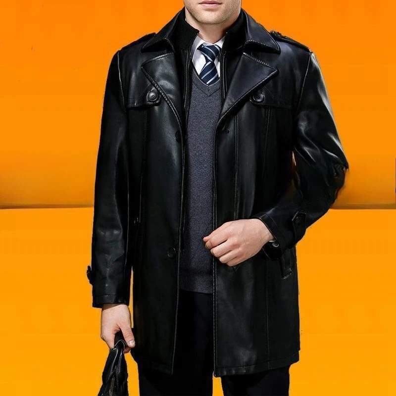الخريف والشتاء معطف الرجال جلد طبيعي منتصف العمر سميكة مع الصوف منتصف طول سترة واقية من جلد الغنم نمط السترات