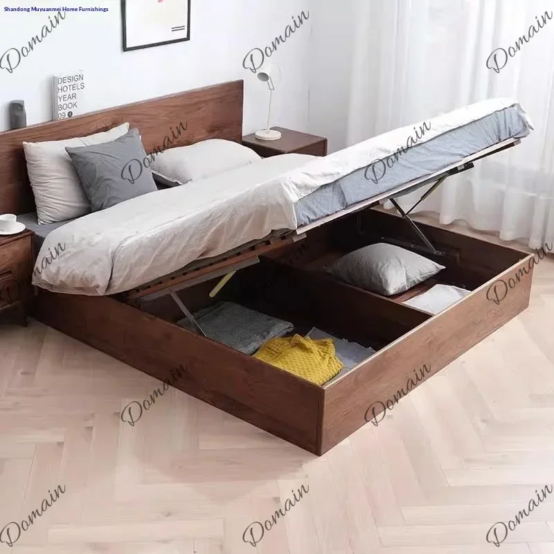 B&Nordic Solid Wood Floating Bed 1.68m Air Pressure High Box Storage Bed Oak Modern Minimalist Multifunctional