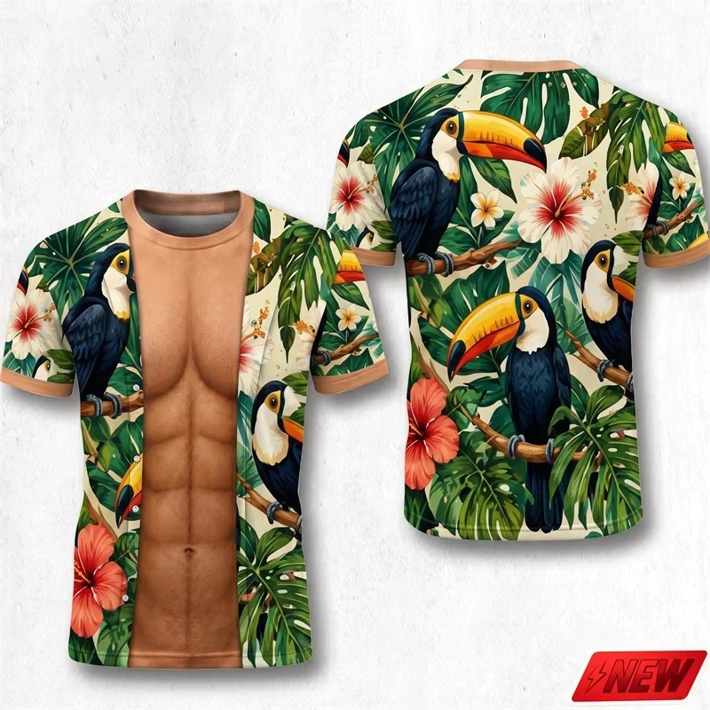 Summer Hot Sale Men's 3D Printed Tropical Floral T-Shirt Hawaii Style Short Sleeve Crew Neck T Shirts Holiday Casual Tee Tops