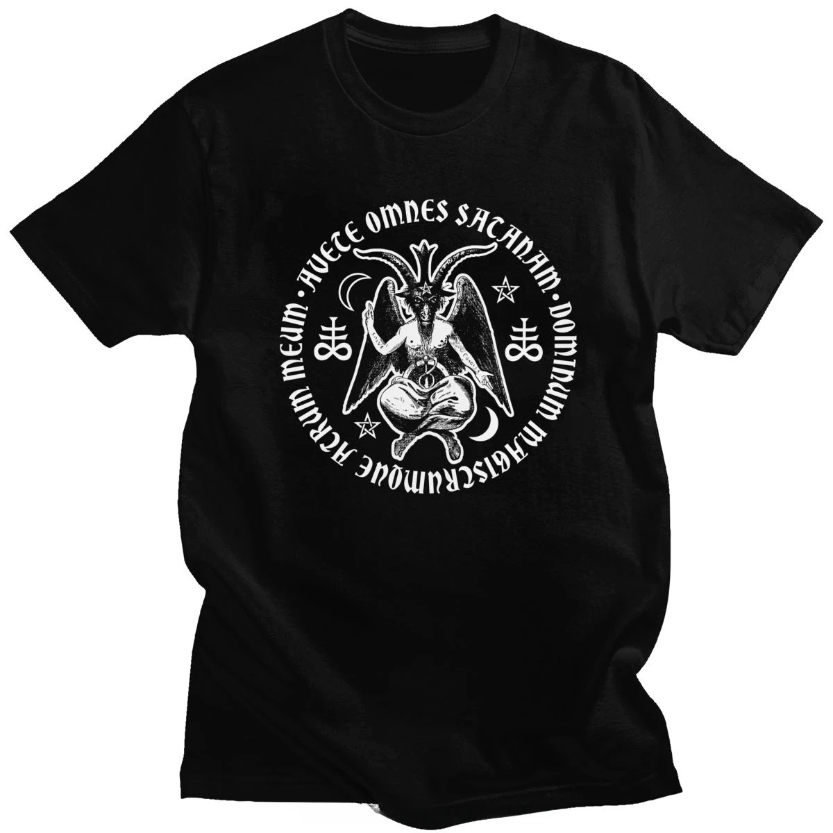 

Male Hail Satan Baphomet With Satanic Crosses Tee Shirt Short Sleeve Cotton Casual Gothic Demon Devil T-shirt Streetwear 2024