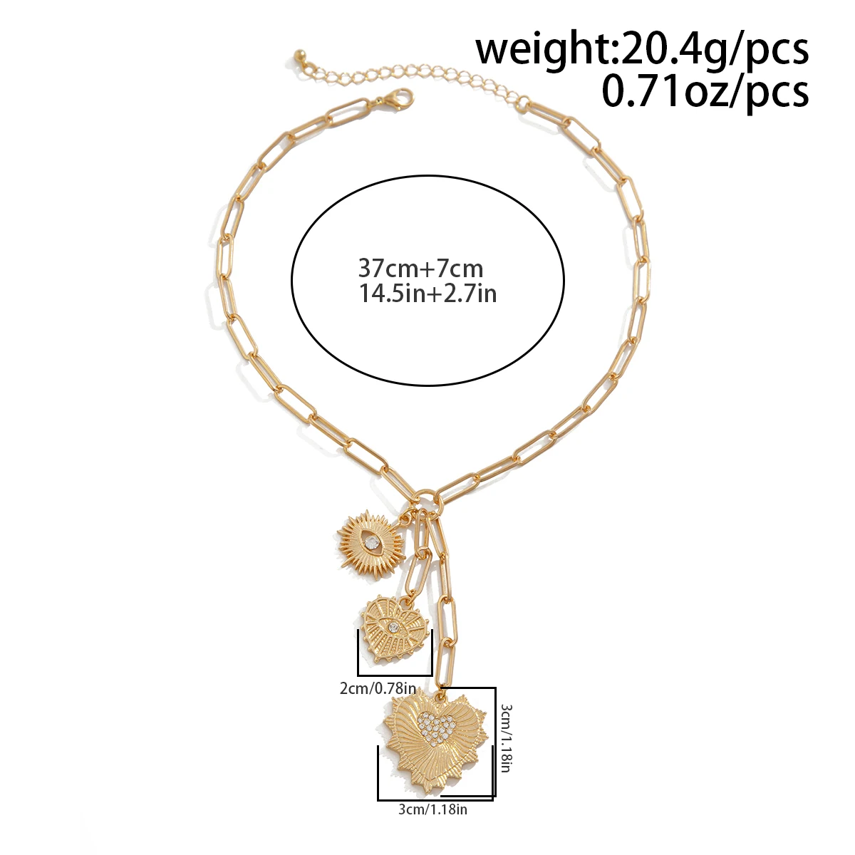 Salircon New Vintage Rhinestones Love Heart Pendant Necklace for Women 2024 Luxury Classic Gold Color Clavicle Chain Jewelry view 5
