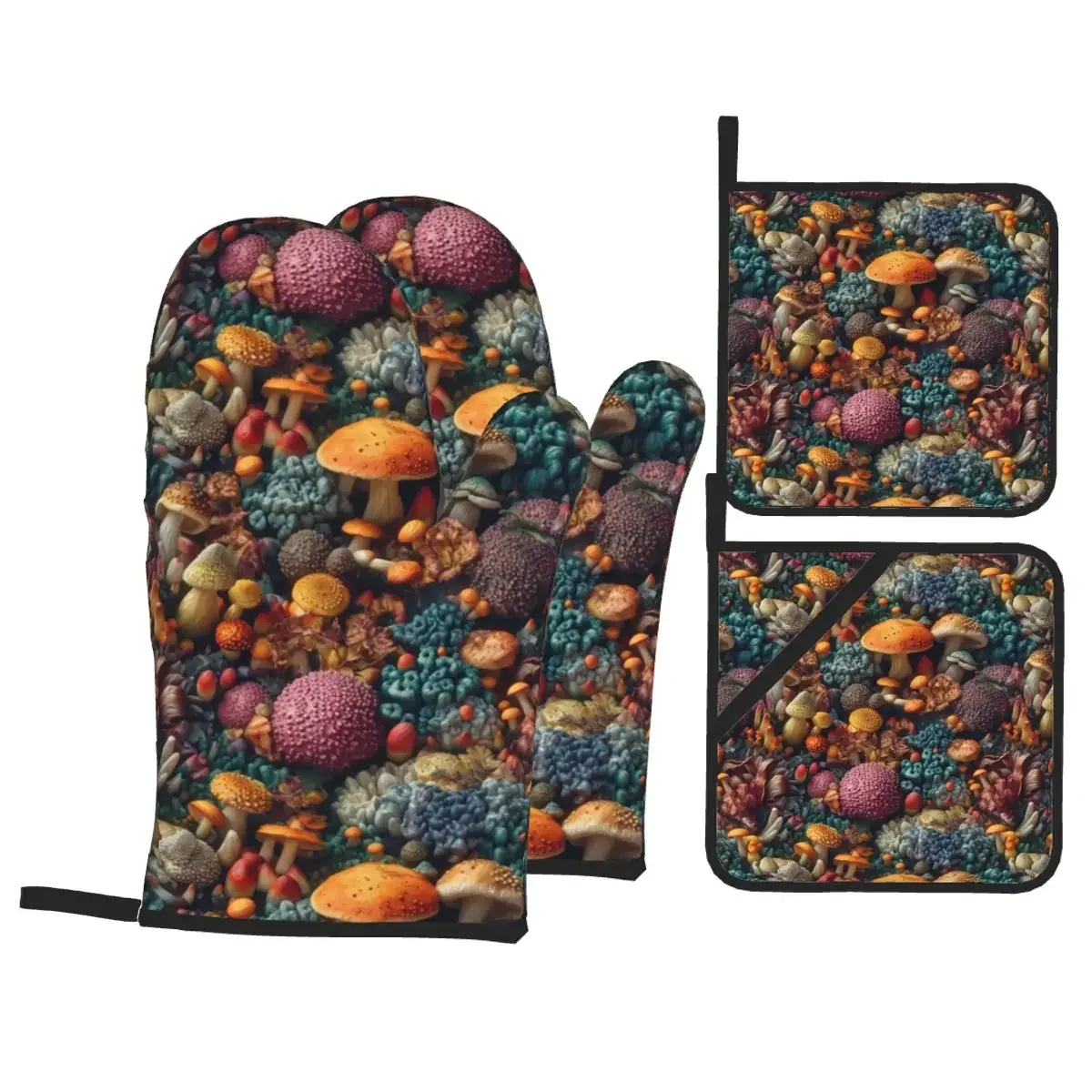 

Wild Mushrooms Collection Oven Mitts and Pot Holders Sets of 4 Heat Resistant Kitchen Gloves Potholders for Baking Grilling