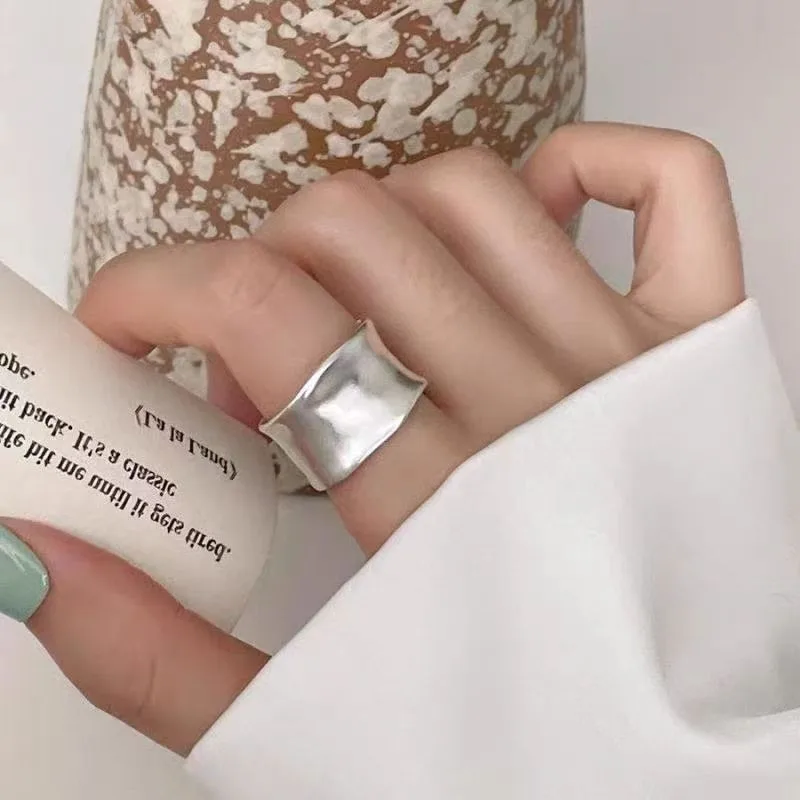 خواتم مفتوحة واسعة من الفضة الإسترليني عيار 925 للنساء خواتم هندسية بسيطة مفتوحة مصنوعة يدويًا للحساسية مجوهرات للحفلات هدايا العيد #2