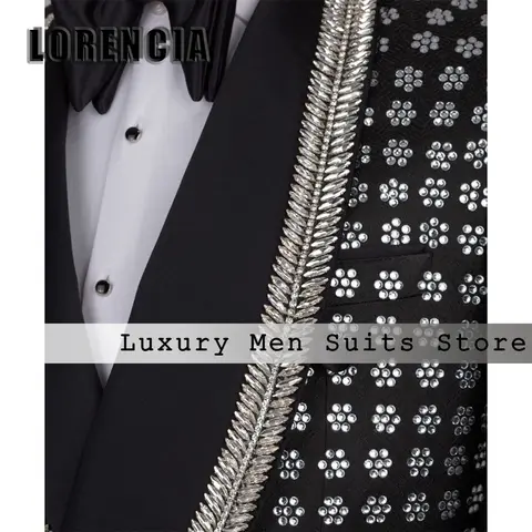 Glittrande Kristall Herrkostymer 2 Delar Enkelknäppt Sjalkrage Brudgum Smoking Bröllop Anpassad Kavaj Byxor Kostymer Homme 10 best sales glänsande herrkostym - №8