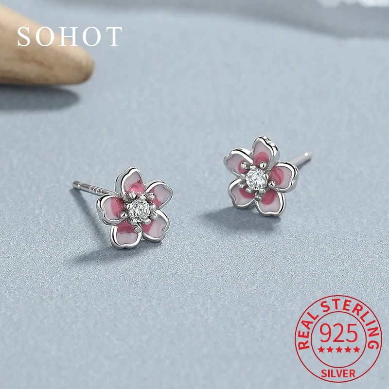 

Real 925 Sterling Silver Enamel Zircon Colorful Flower Mini Stud Earrings For Women Cute Fine Jewelry Exquisite Accessories