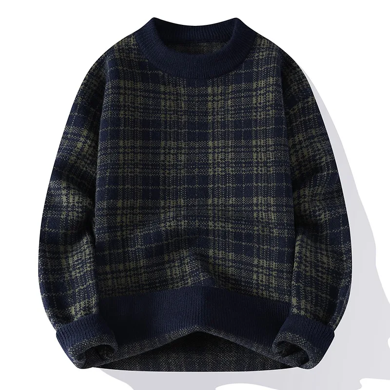 2024 Autumn and Winter New Fashion Trend Checkered Pattern Sweater Loose and Thick Warm Casual Pullover