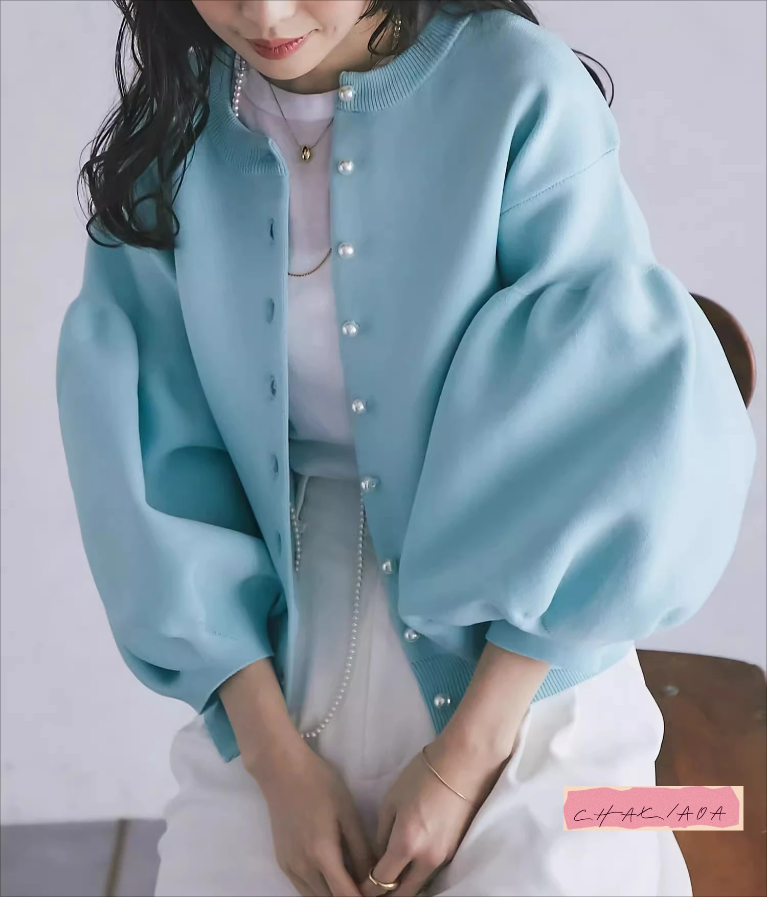 

Japanese sweet lantern sleeve knitted cardigan autumn and winter womes daily commute loose sweater jacket knitted sweater