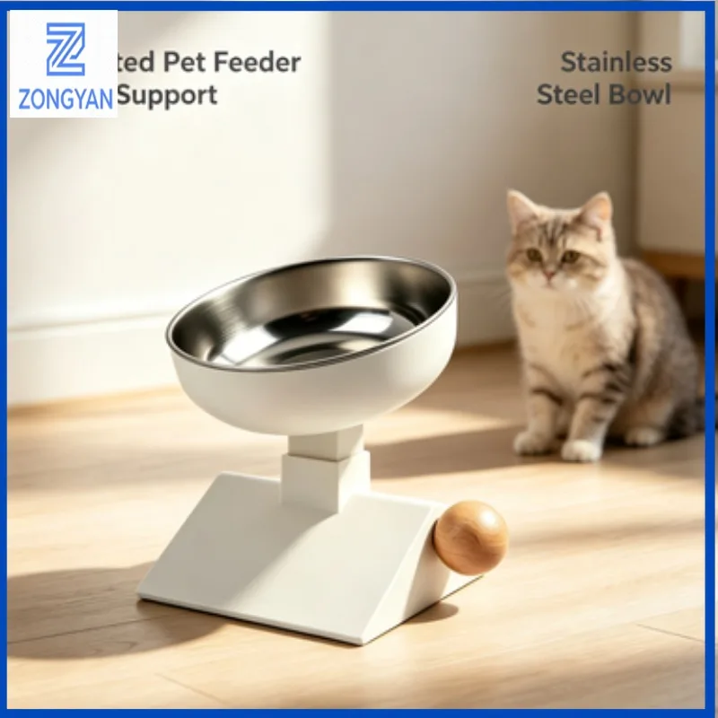 ZONGYAN Stainless Steel Pet Bowl Stand Elevated Neck Protect Raised Feeder Anti Tip Food Water Bowl For Cats Small Dogs