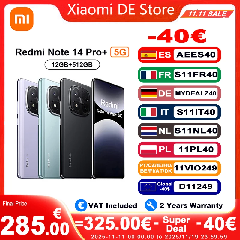 Version mondiale Xiaomi Redmi Note 14 Pro Plus 5G Smartphone 200MP AI camra Snapdragon 7s Gen 3 NFC 120W 5110mAh batterie