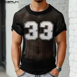 INCERUN Me T Shirt Mesh Patchwork Transparent Summer Casual Men Clothing Streetwear 2024 O-neck Short Sleeve Fashion Camisetas