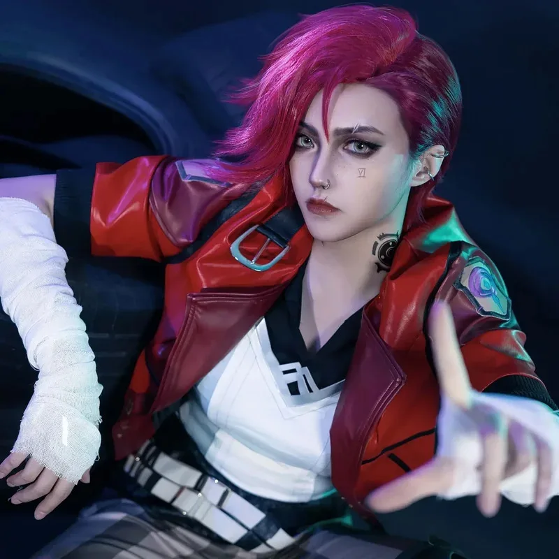 Anime Arcane LOL League of Legends Vi Cosplay The Piltover Enforcer Peluca corta roja Holloween Party Roleplay Hair x,5;d'2.y;8'