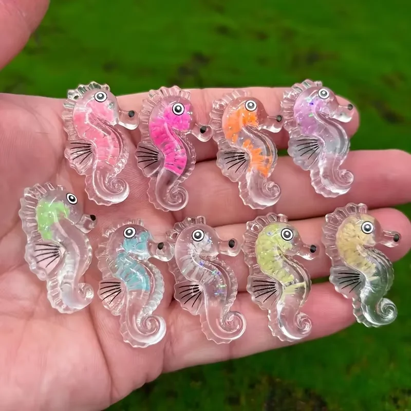 18-Piece Glow-in-the-Dark Ocean Series Seahorse Pendants – Colorful Acrylic Sea Creature Pendants