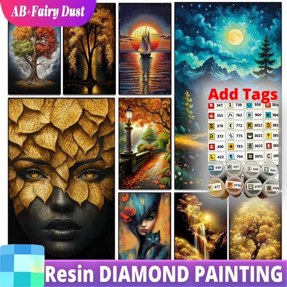 

Набор для алмазной вышивки Resin Fairy Dust AB: Пейзаж «Древо Жизни» с женщиной и листьями, полная алмазная мозаика, крупные стразы, DIY