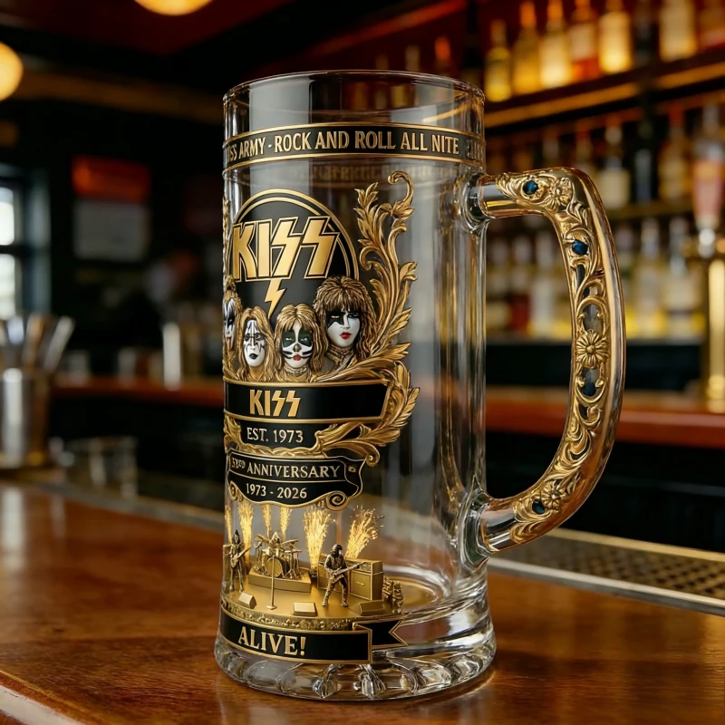 KISS Rockband Themen-Bierkrug 3D Konzertbühnen-Design Glasbecher für Fans