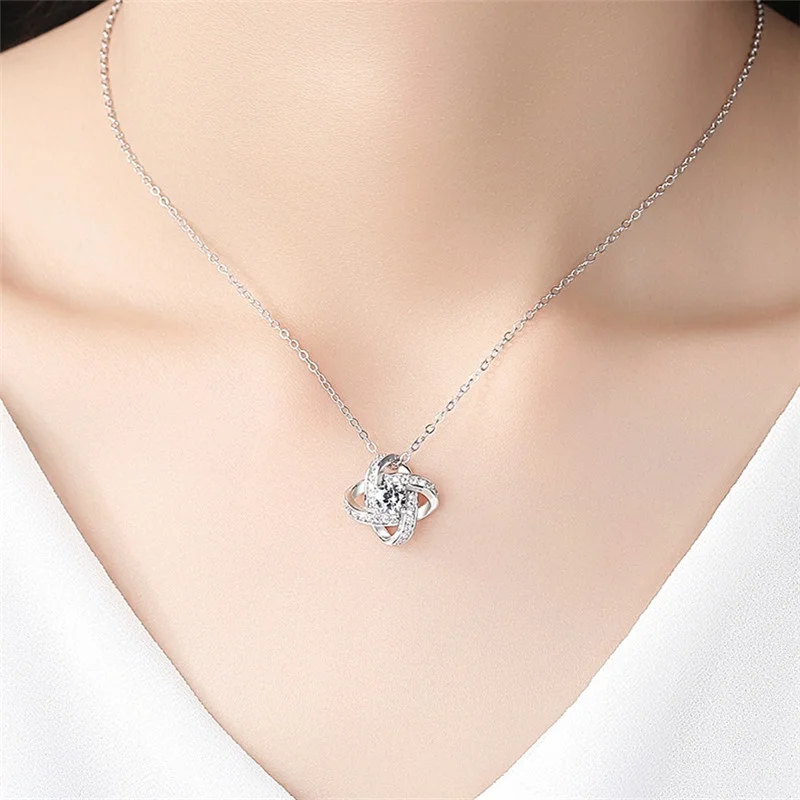 Wedding Rhinestone 925 Sterling Silver Geometric Flower Jewelry Sets Necklaces Earrings Rings For Women Girl Anti-Allergy