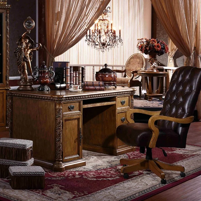 European style old solid wood boss desk computer desk home  American country style writing desk for office furniture