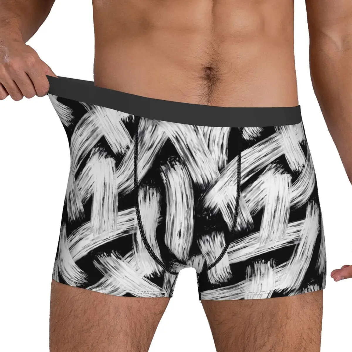 Brush Print Underwear Paint Stripes 3D Pouch Trenky Boxer Shorts Printed Shorts Briefs Stretch Males Panties Plus Size 2XL