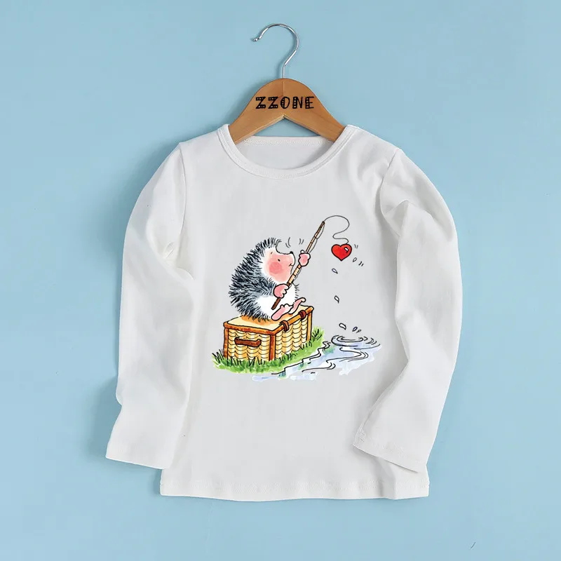 Cute Hedgehog Animal Print Cartoon Kids T shirt Funny Casual Children Clothes Autumn Baby Boys Girls Long Sleeve T-shirt,LKP2307