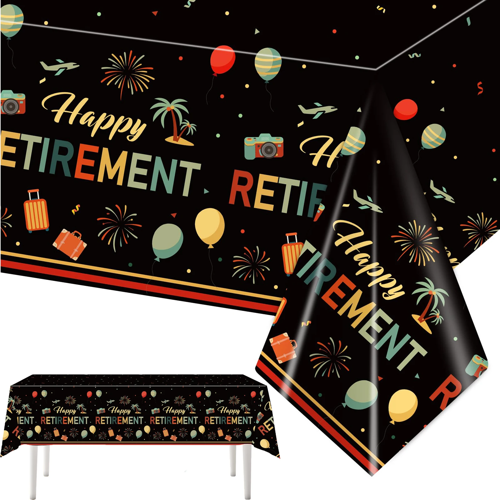 Happy Retirement Party Tablecloth Disposable Retired Plastic Table Cover for Men Women Going Away Party Farewell Decoration