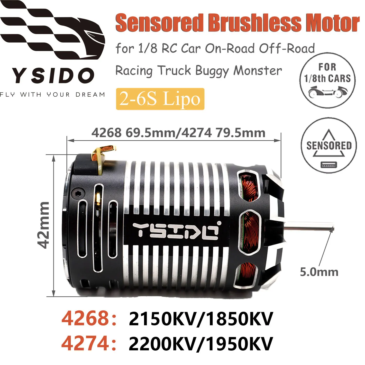 YSIDO 4268 4274 Sensored Brushless Motor for 1/8 Traxxas Wltoys HSP RC Electric Monster On-Road Off-Road Racing Truck Buggy Cars