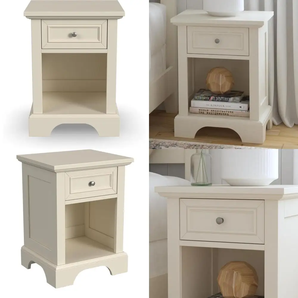 

Белая прикроватная тумбочка с ящиком, в стиле Неаполь