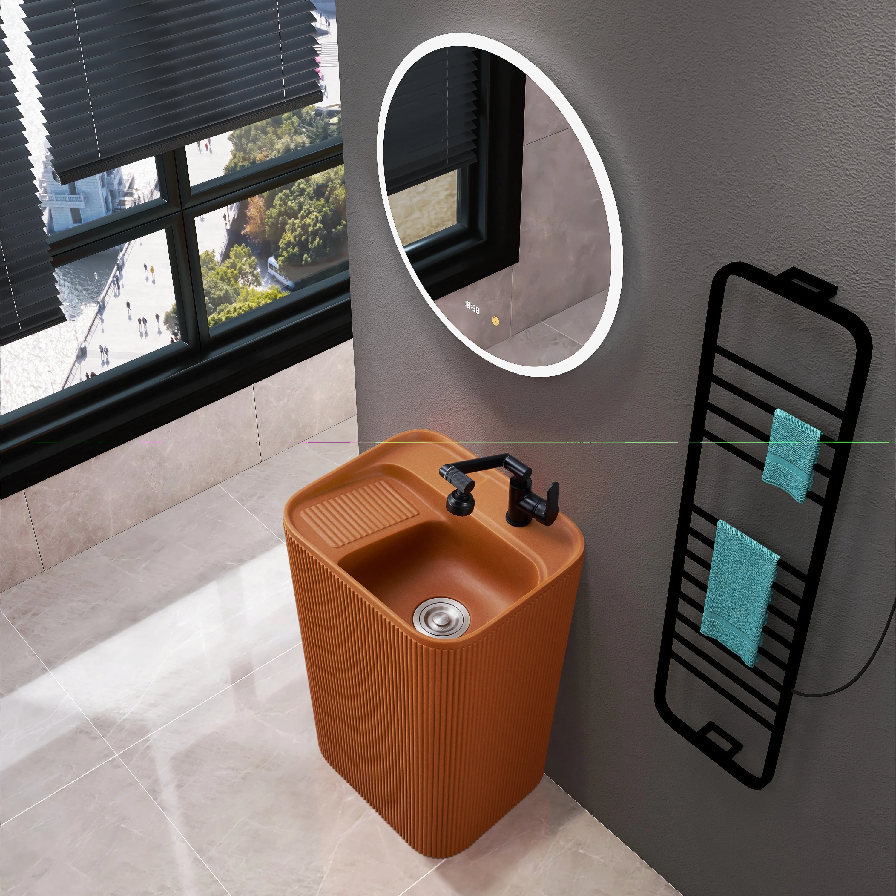 

S*& Orange Rectangle Bathroom Artificial Stone Basin Sink Freestanding Hand Wash Basin With Washboard