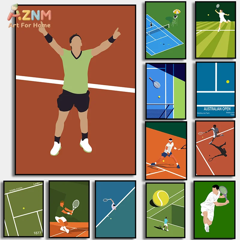 AZNM Minimalist Tennis Player Canvas Wall Art Sports Print for Gym Bedroom Living Room Home Decor No Frame