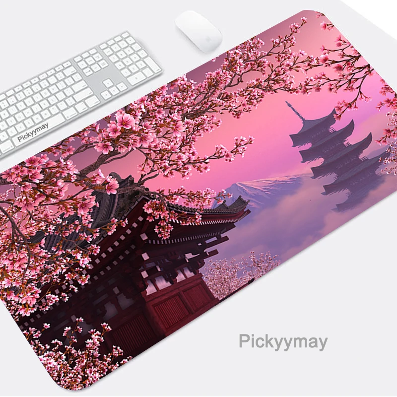 

Gaming Computer Mouse Pad Pink Cherry Blossoms Large Mouse Mat Big Desk Mat Non-Slip Rubber Base Mousepad For Laptop PC Game