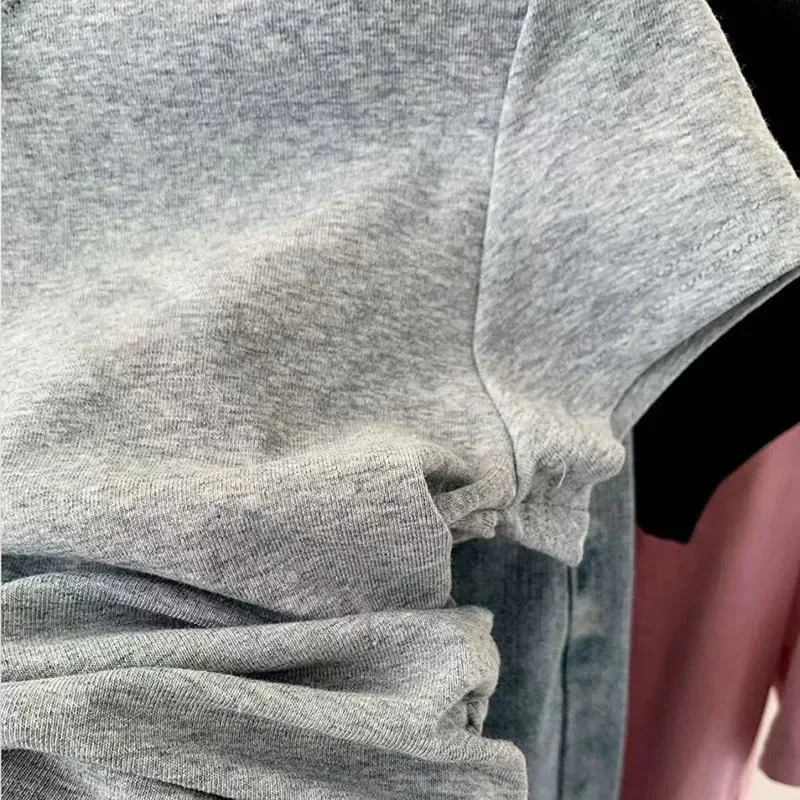 Fanan ريترو القوس الدانتيل قصيرة الأكمام تي شيرت امرأة Y2K جولة الرقبة خياطة تصميم أعلى المرأة الصيف الكورية سليم صالح اقتصاص تيز #3