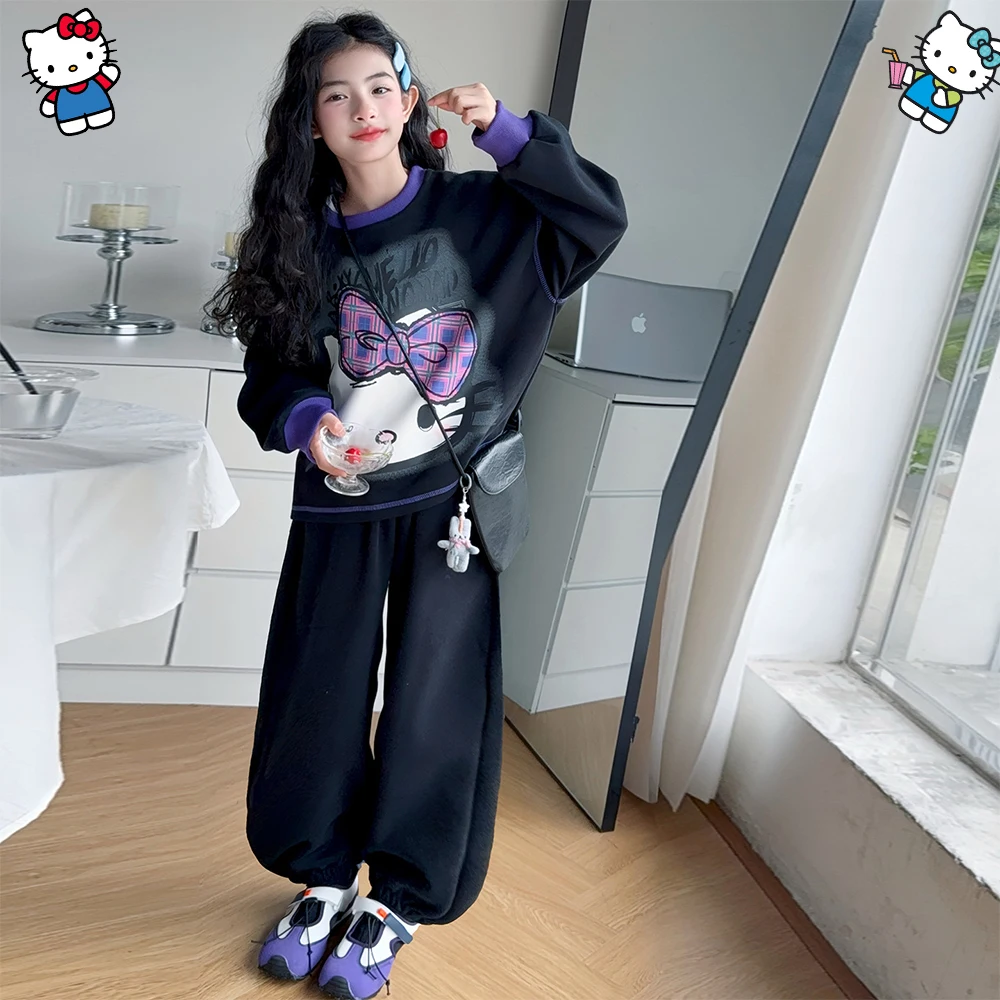 

2Pcs Kawaii Hellokitty Cartoon Children Girl Teen Autumn Set Comfort Style Anime Sanrio Princess Fashion Motion Student 2025 New