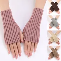 1 Pair Autumn Winter Short Arm Sleeves Half Finger Gloves for Women Solid Color Knitted Fingerless Gloves Hand Warmer Mittens