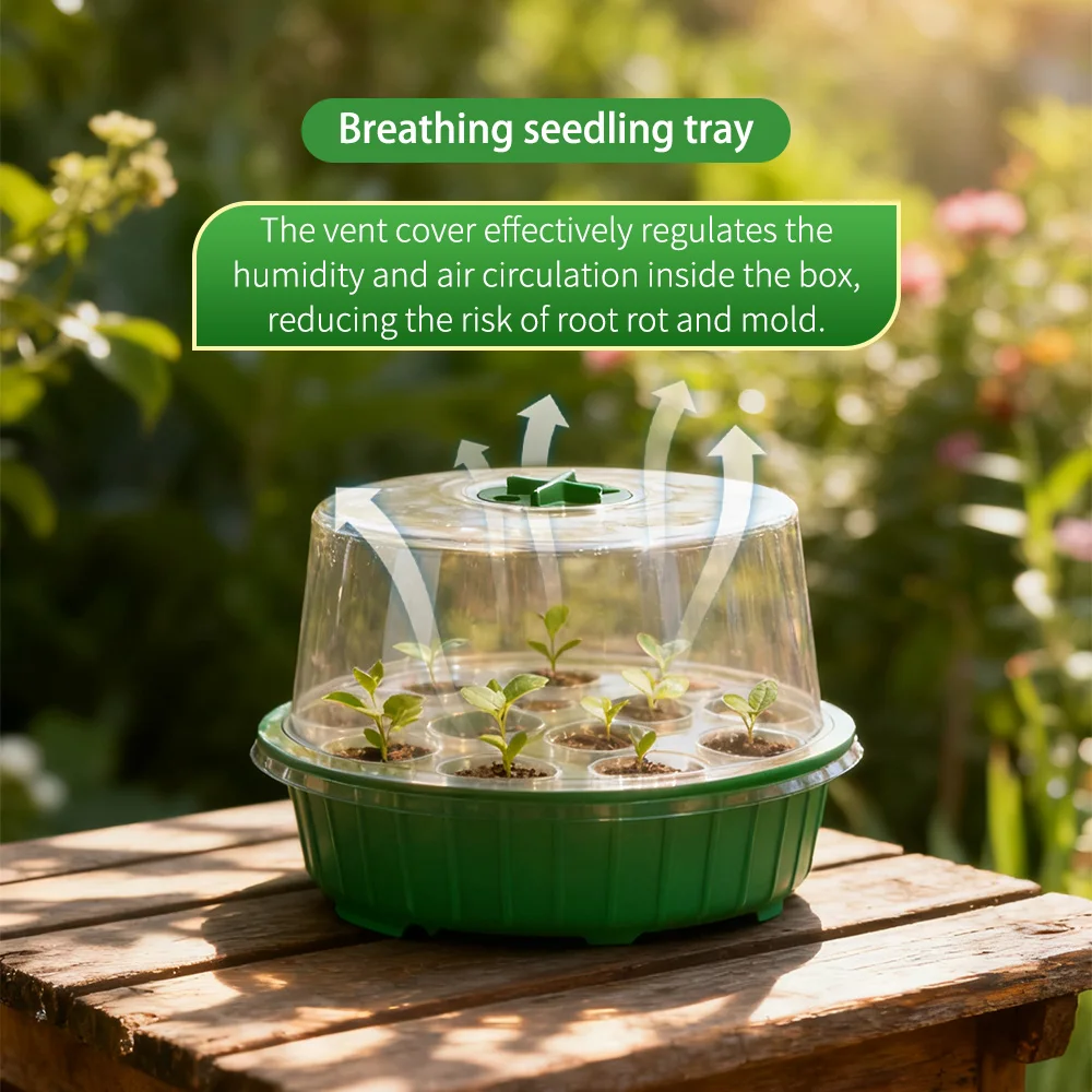 

Круглый лоток для рассады с 13 отверстиями, с дышащим дном, увлажняющей изоляцией и встроенным режущим инструментом для садоводства