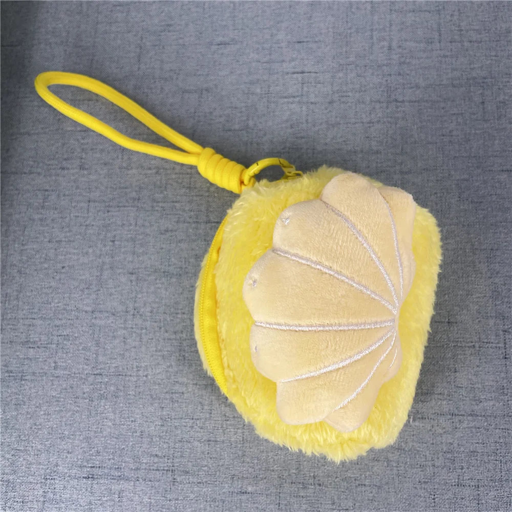 20PCS 4Colors , 11CM Fluffy Shell Design Plush Coin Pouch Bag , Wrist Rope Coin Wallet Purse