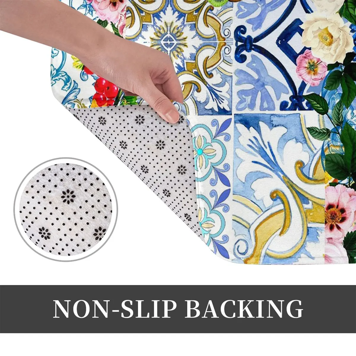 Sicilian Tiles,mediterranean,mosaic,lemons Non-slip Doormat Floor Mat Carpet Rug for Kitchen Entrance Home Balcony Footpad Mats