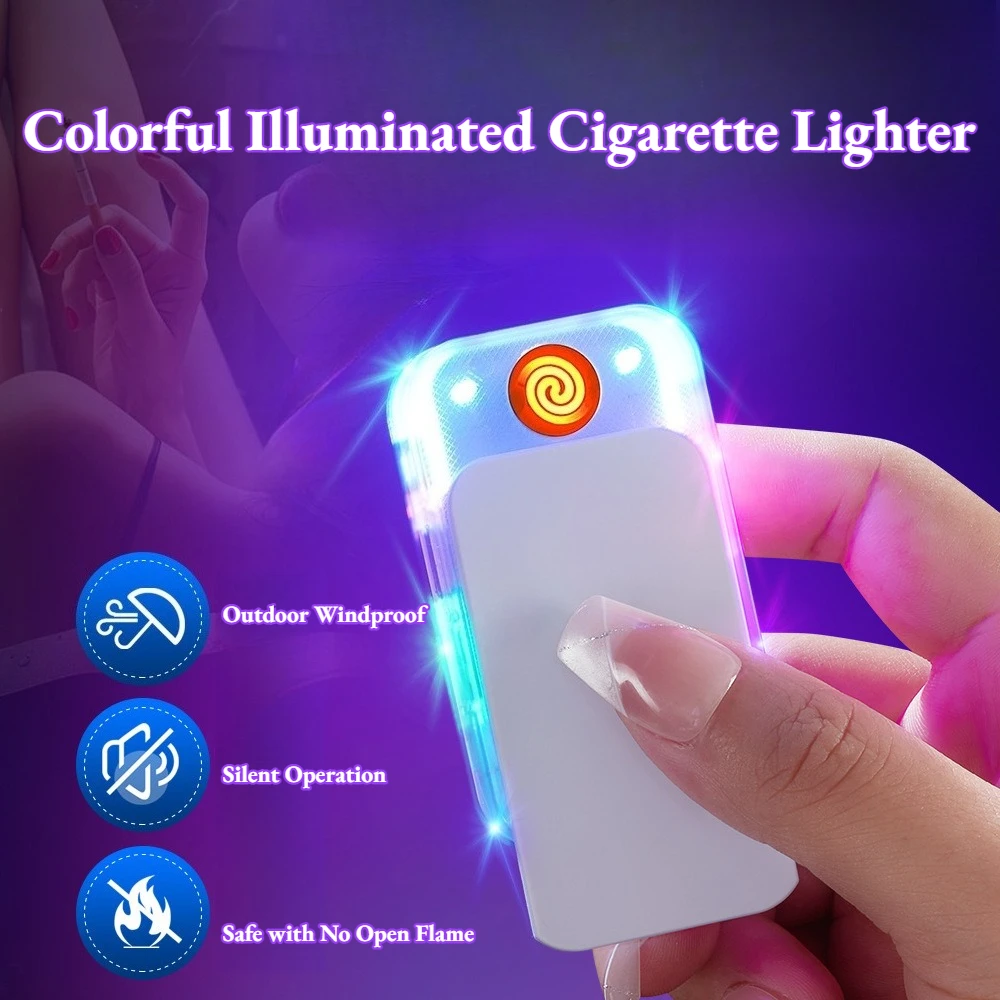 

Креативная красочная светодиодная зажигалка, ветрозащитная ультратонкая перезаряжаемая электрическая зажигалка, крутой гаджет зажигания с зарядкой типа C