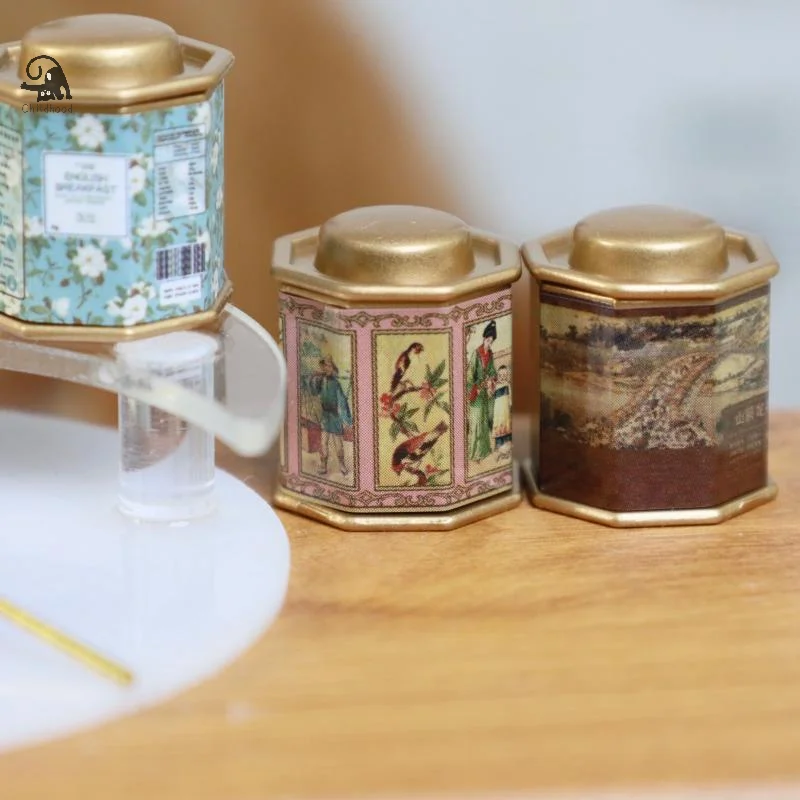 Casa de muñecas, lata de café, lata de té, modelo de artículo de simulación, modelo de adorno, Mini juguetes en miniatura, accesorios para muebles de casa de muñecas