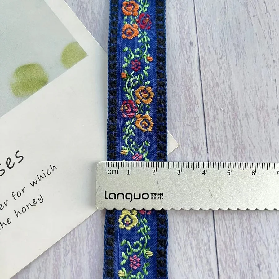 10 yards/lot 2.5cm Woven Jacquard Ribbon Blue Small Flower in blue Cotton For Clothing Accessories ls-9543